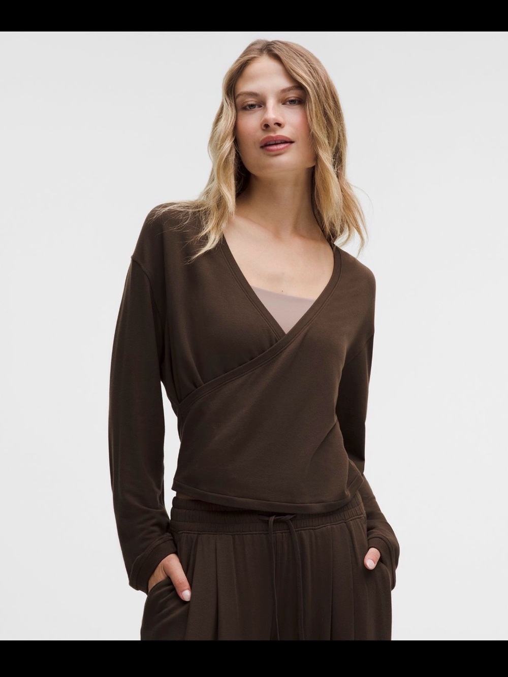 Women's XL BeCalm Front Wrap Long Sleeve in Brown